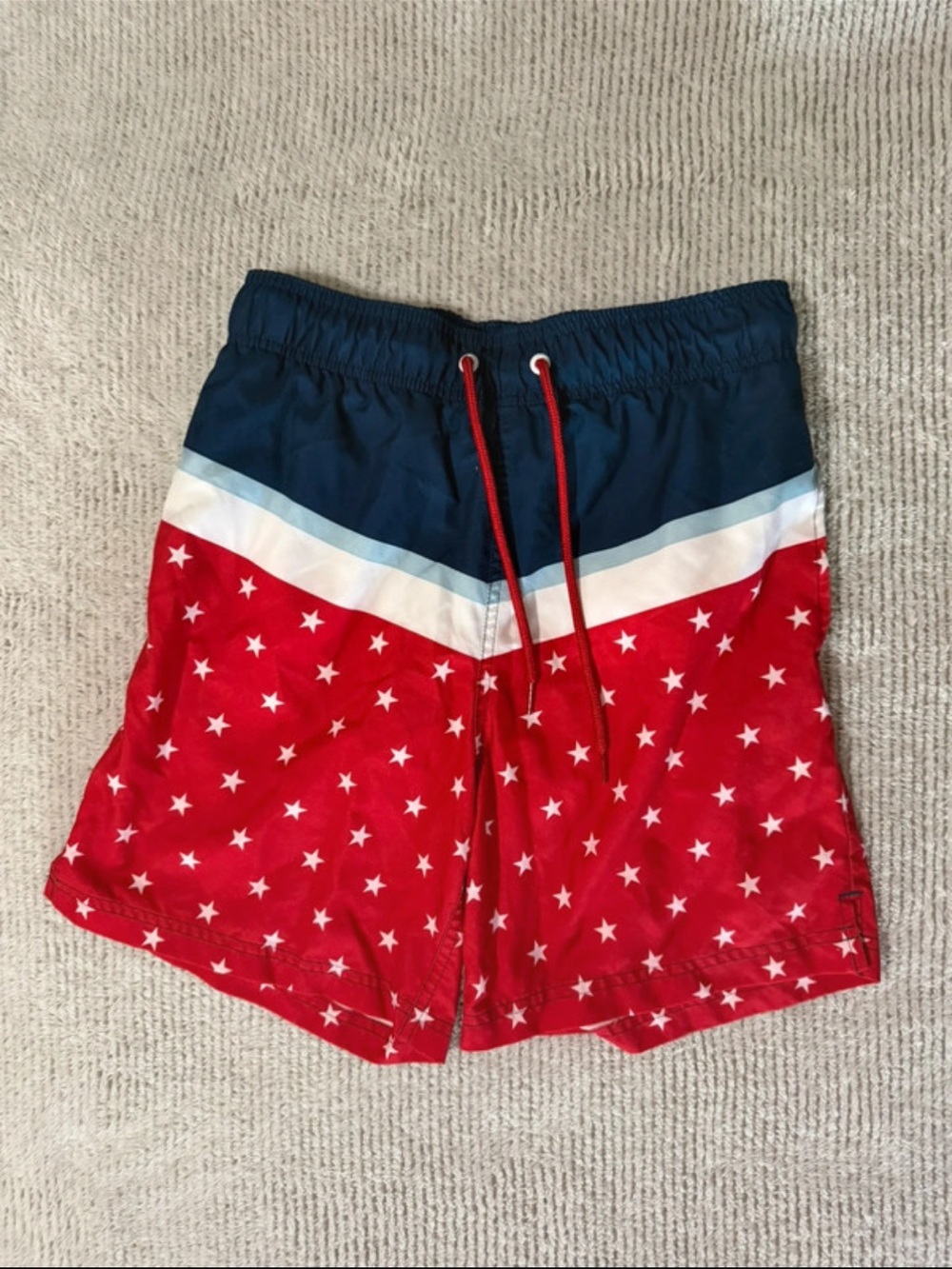 George Red Star Print Swim Shorts with Navy Waistband
